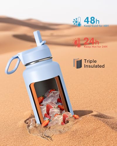 Image of Coolflask 40 oz Water Bottle Insulated with Straw & 3 Leakproof Lids