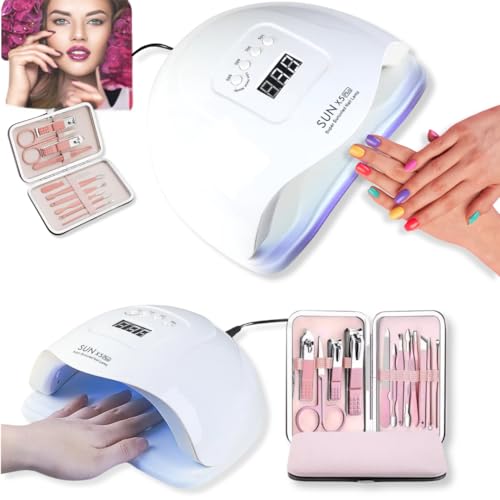 QUALITYLUX Lampara Uñas Semipermanentes + Regalo Set Manicura | Lampara Uñas | Lampara UV Led Uñas | Lampara de Uñas | Lampara Led Uñas con Temporizador | Acabado Profesional | Nail Lamp