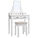 SONGMICS RDT012WT - Coiffeuse con Specchio e Sgabello, con 2 cassetti Grandi e binari, in Legno, 80 x 137,5 x 40 cm (L x A x P), Colore: Bianco