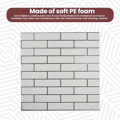 Image of REXOTEX Self-Adhesive Waterproof PE Foam 3D Wall Panels Wallpaper Sticker for Bathroom, Living Room, and Home Decoratio (70 x 77cm) (Pack of 1)