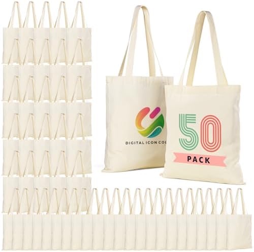 Lzerking 50/120 Pack Canvas Tote Bag Bulk for Business or Group, ...