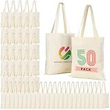 Lzerking 50 Pack Canvas Tote Bag Bulk for Small Business or Group, 13x15 Inches Blank Tote Bags for Sublimation, HTV, Screen Printing