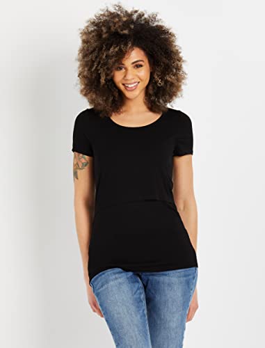 Motherhood Maternity Women's Short Sleeve Scoop Neck Lift Up Nursing Tee Shirt, Solid Black, Small #TOP3