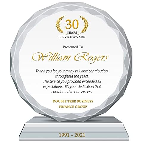Extra-thick Ultra Clear Diamond-Edge S-6" Personalized Gift Plaque for Boss Employee Service Recognition Crystal Award Plaque, Customized with Employee & Company Name, Unique Service Award Trophy Cover