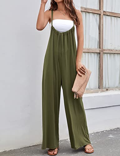 Gihuo Women's Causal Adjustable Drawstring Jumpsuits Baggy Wide Leg Pants Backless Long Loose Overalls(Armygreen-M) #TOP3