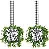 BFYDOAA 2pcs Kitchen Cabinet Wreaths Small Christmas Boxwood Wreaths Hanging Ribbon Bow Greenery Wreaths for Festival Chairs Doors Railings