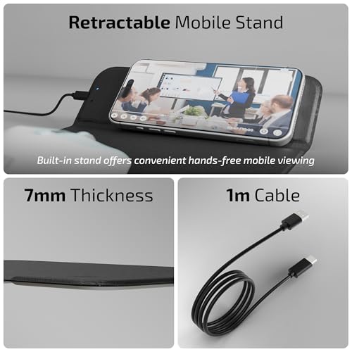 Image of iBall Tracky 200W, 15W Fast Wireless Charging Mousepad, Retractable Mobile Stand, Type C, Leatherite Surface, Anti-Skid Base, 7mm Slim, Smooth Glide, FOD Protection