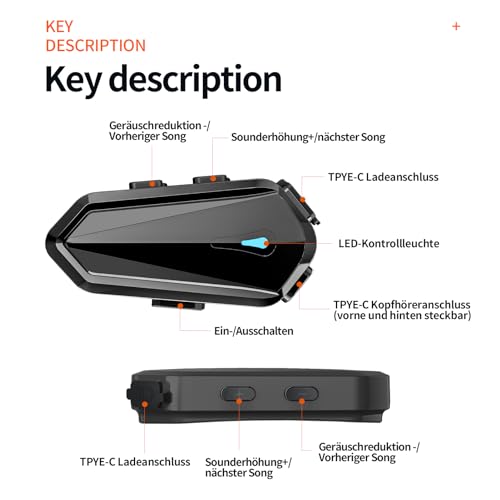 YYTFY Bluetooth Helmet Headphones-Ultra-Thin Wireless Speakers for Motorcycle/Cycling/Skiing/Auto-Answer,Motorcycle Bluetooth Headset EQ Sound Effects/80H Playtime/IP67 Waterproof/FM Audio - Image 4