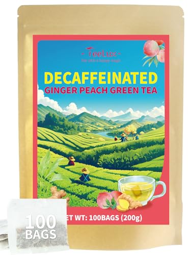 Image of TeeLux Decaf Peach Ginger Green Tea Bags, Smooth & Refreshing Taste, 100 ct