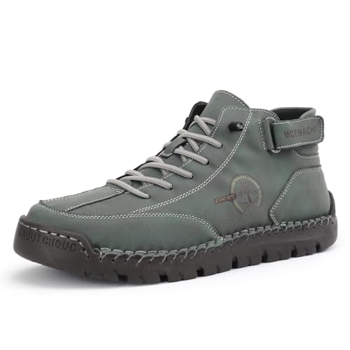 Image of Men's Handmade Suede High Boots Shoes for Waterproof Hiking Camping Slip-On Driving Walking Deck Loafers High Top Chukka Boots Mens