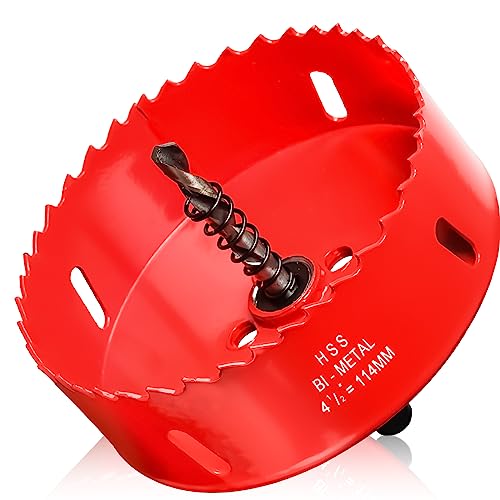 Hole Saw 4 1/2 (114mm) for Wood HSS Bi-Metal Hole Cutter with Pilot Drill Bit for Recessed Lights PVC Boards Fiberglass and Vent Pipes