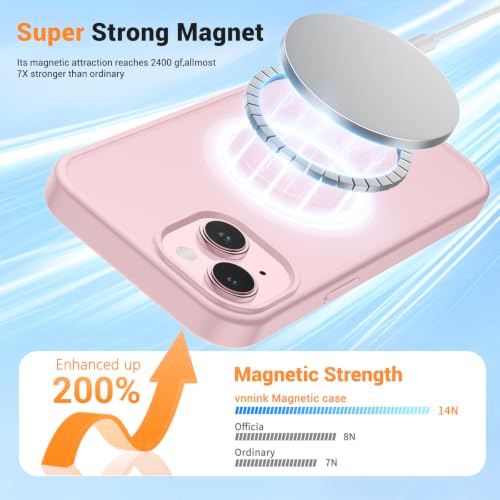 vnnink for iPhone 15 Case,iPhone 14/iPhone 13 Case, Magnetic Matte Military Grade Drop Protection Translucent Cell Phone Cover,Rugged Shockproof Cover,Light Pink - image 4