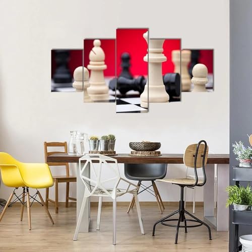 Cadre décoration murale de qualité supérieure, impression 5 pièces motif échecs pour intérieur