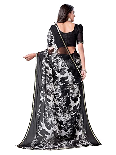 Image of SIRIL Women's Lace & Printed Chiffon Saree with Unstitched Blouse Piece