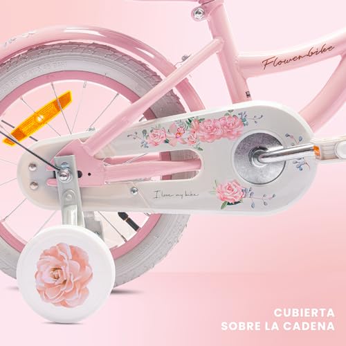 Miniatura 4 de Sun Baby Bicicleta Para Niñas Flower Bike, Tamaño De Rueda 12 14 16 Pulgadas, Con Barra De Empuje Desmontable, Bicicleta Infantil Para Niñas De 2 A 6 Años 14 Pulgadas, Rosa