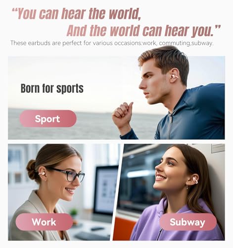 Image of King Lucky Open Ear Earbuds Clip-On Bluetooth 6.0 Wireless Headphones with Mic, 50H Playtime, ENC Clear Calls, IPX5 Waterproof, Comfortable for Small Ears Sports Gaming (Pink, Standard)