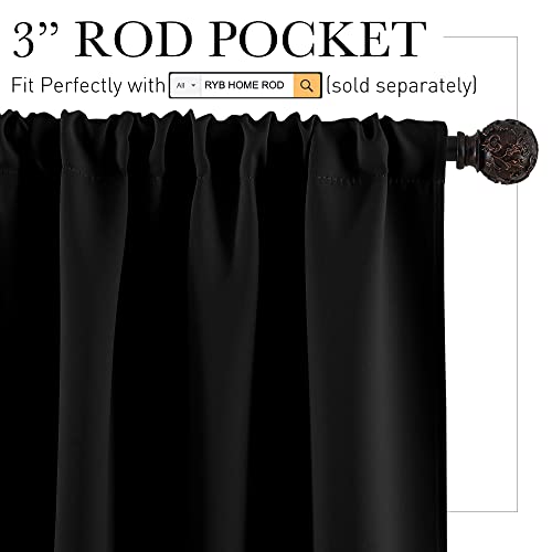 RYB HOME Blackout Sliding Door Curtains, Soft and Solid Thermal Insulated Drapes Durable Ceiling to Floor Privacy Bay Window Curtain for Villa Dining Room Nursery, Black, W52 x L120 inches, 2 Panels