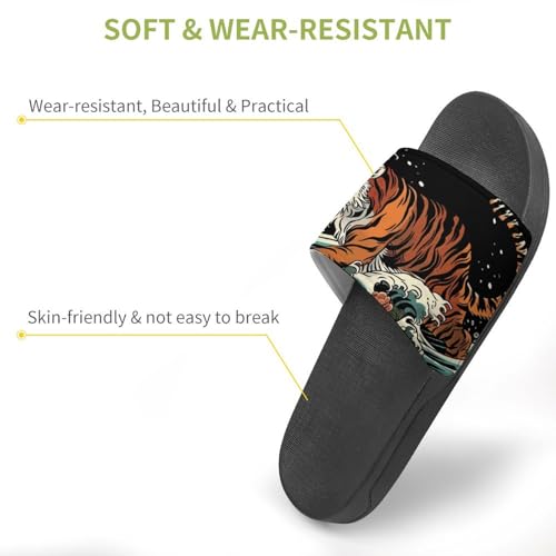 Tiger Waves Flowers Non Slip Slides Sandals for Women Men Quick Drying Shower Shoes for Bathroom Pool Beach3