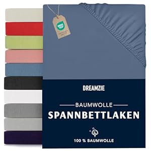 Dreamzie - Spannbettlaken 70x190/200cm - Baumwolle Oeko Tex Zertifiziert - Blau - 100% Jersey Spannbetttuch 70x190/200