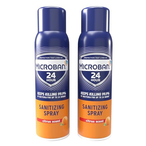 MICROBAN Sanitizing Spray 15 oz. 2 Pack Citrus Disinfects Sanitizes Eliminates Odors and Keeps Killing 99.9% of Bacteria on Hard Non-Porous Surfaces in Your Home for up to 24 Hours