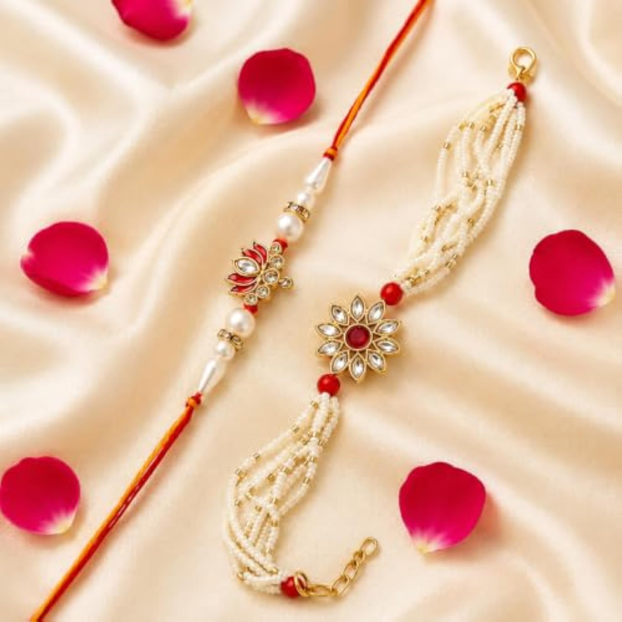 Bhaiya Bhabhi Gold Plated Floral Rakhi Set