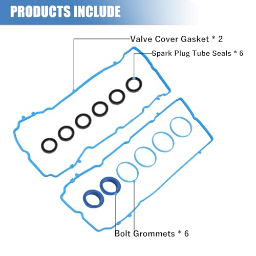 Image of Sorello Engine Valve Cover Gasket Set Compatible with Chrysler 300 Town & Country Dodge Charger Grand Caravan Jeep Cherokee Wrangler Volkswagen Routan 3.6L - Replace VS50805R