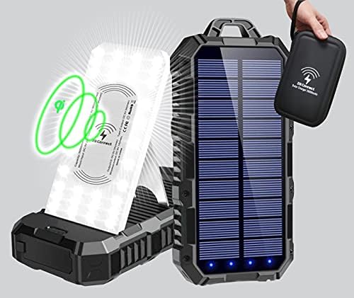 Solar Charger Power Bank 36000mAh - Qi Wireless Phone Charger with Dual USB & Type-C Port - Fast Charging Power Bank with LED Flashlight & Hard PU Travel Case - IP64 Waterproof, Dustproof by 2BConnect