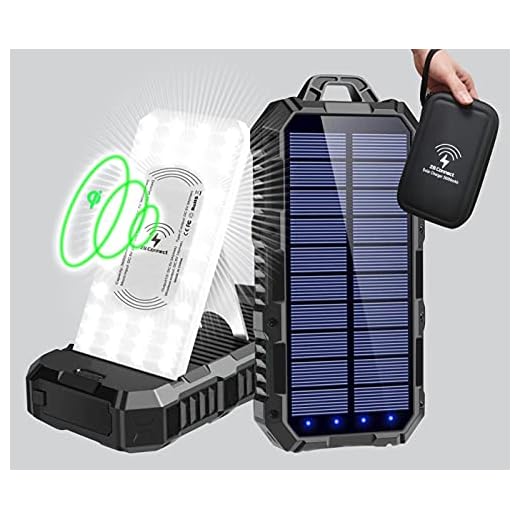 Solar Charger Power Bank 36000mAh - Qi Wireless Phone Charger with Dual USB & Type-C Port - Fast Charging Power Bank with LED Flashlight & Hard PU Travel Case - IP64 Waterproof, Dustproof by 2BConnect