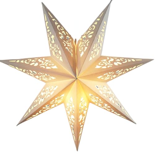 Farol Con Luces y Pantallas de Papel Para Colgar, Adorno Blanco, Faroles de Estrella Para Decoración