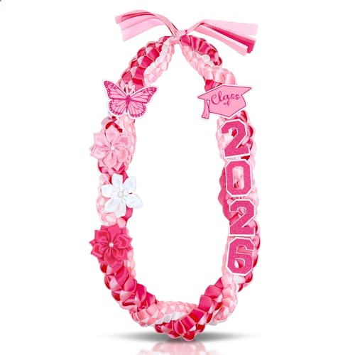 Lairyan 50 Graduation Leis Class of 2026 - Handmade Double Braided Graduation Ribbon Leis with Satin Flowers Glitter Pins for Women Graduation Ceremony Congrats Grad Gifts Party Supplies (Pink)
