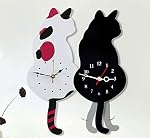Topkey Wall Clock Creative DIY Cat Acrylic Wall Clock with Swing Tail Pendulum for Living Room Bedroom Kitchen Home Décor - Battery Not Included (42CM x 18CM) Black