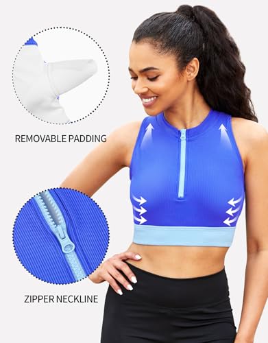beautyin Sleeveless Slim Fitted Crop Tops for Women Front Zip Up Ribbed Racerback Swimwear3