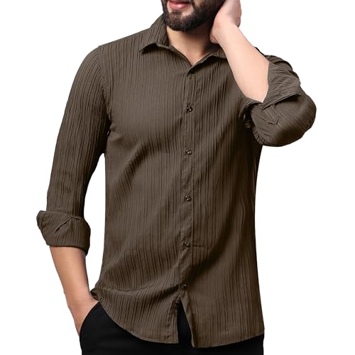 Image of FILO HEVIS Men's Casual Button Down Popcorn Shirts Stylish Long Sleeve Linen Textured Beach Summer Shirt