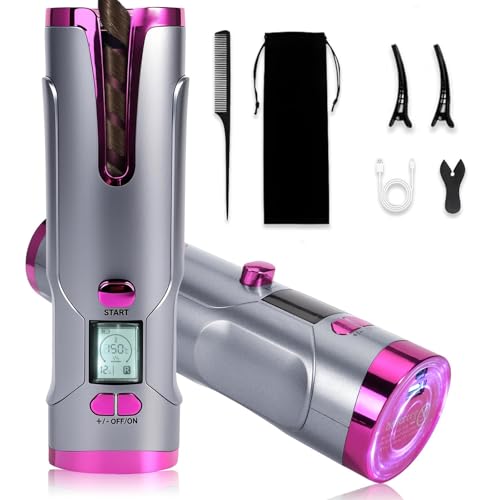 Cordless Automatic Rotating Curling Iron - 5200mAh USB...