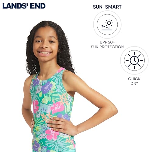 Image of Lands' End Girls' UPF 50+ Swim Bikini Bottom and Racerback Tankini Set