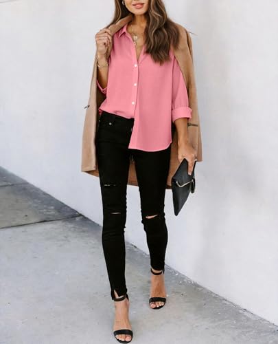 Image of siliteelon Striped Button Down Shirts Women Cotton Long Sleeve Work Blouses