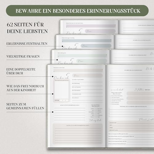 BIROYAL Freundebuch für Erwachsene - Freundschaftsbuch Erwachsene für 30 Freunde, Familie, Kollegen und Wegbeleiter - A5 Poesiealbum Erwachsene zum Ausfüllen - Beste Freundin Geschenke