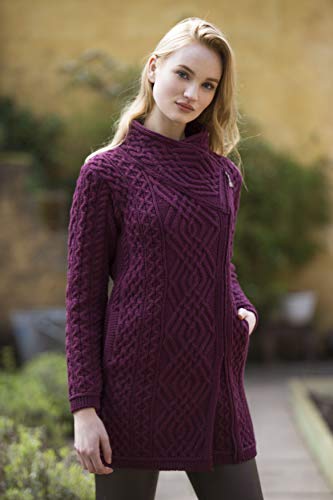 Image of Aran Crafts Women's Irish Soft Cable Knitted Side Zip Coat (100% Merino Wool)