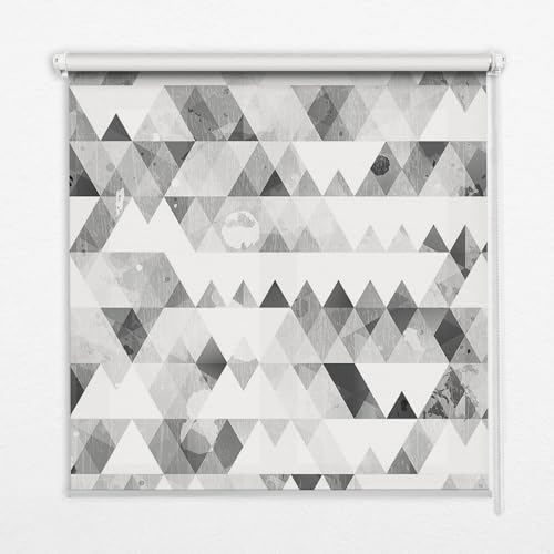 Store enrouleur occultant motif triangles gris avec pose facile