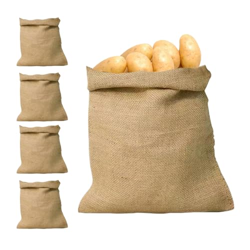 Bolsa de almacenamiento de patatas, juego de bolsas de yute de arpillera, bolsas de tela natural transpirable de 15.7 x 23.6 pulgadas, soportes reutilizables para productos, ideal para cocina, mercado