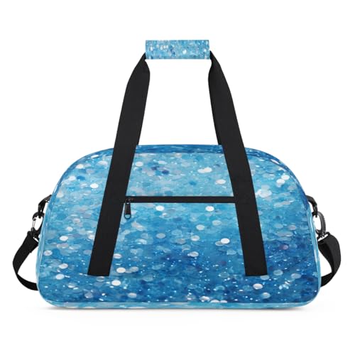 Blue Sequins Bling Glitter Kids Overnighter Duffel Bags for Boys, Carry-On Size Sports Gym Bag with Front Zipper Pocket for School Practice or Overnight Travel Weekender Sleepover Tote Bag2