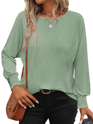 ATHMILE Long Sleeve Tops for Women 2025 Spring Fashion T Shirts for Women Crewneck Casual Loose Shirts Basic Tee