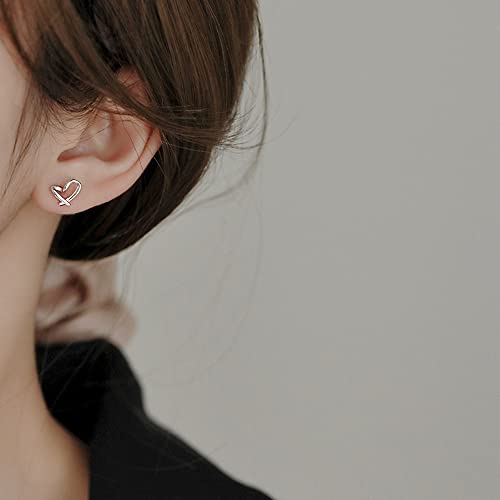 Silver Stud Earrings For Women Girls Teens, Hypoallergenic Tiny Small Love Heart Stud Earrings Christmas Birthday Valentine's Day Gift #TOP2