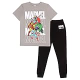Marvel Comics 4 Ready for Action Langer Pyjama, Kinder, 104-170, Black/Heather Grey, Offizielle Handelsware