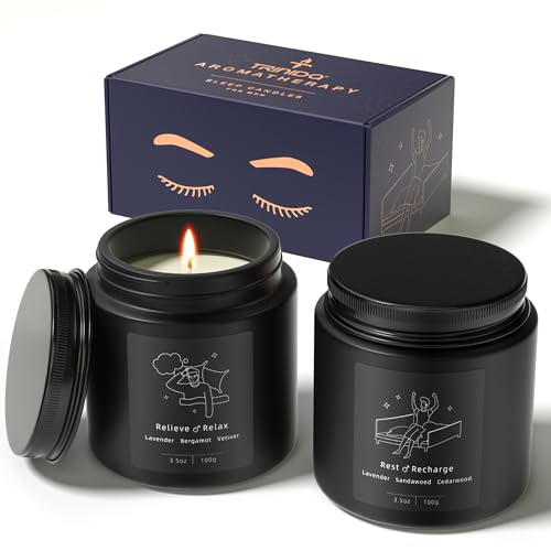 TRINIDa Coffret cadeau de bougies parfumées Sleep – Bougies d'aromathérapie pour homme, bougies noires de luxe, cadeaux d'anniversaire pour homme pour soulager le stress et favoriser le sommeil