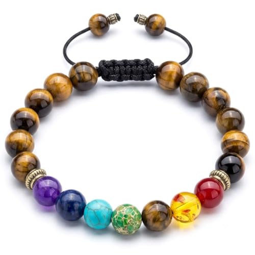 Image of 7 Chakra Bracelet for Men Women, Natural Healing Crystals for Anxiety Gift | 8mm Lava Rock Essential Oil Diffuser with Adjustable Cord, Spiritual Crystals Jewelry Yoga Gift, Energy Balancing, Unisex