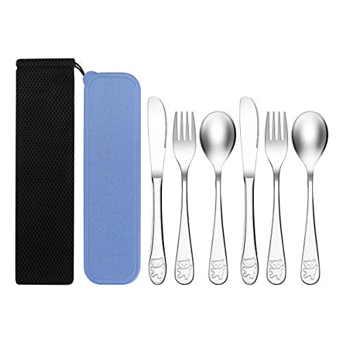 Kirecoo 6 Piece Stainless Steel Kids Silverware Set, Flatware Cutlery Set with Storage