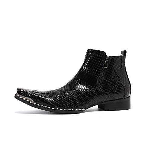 Mid Top Ankle Boots for Men Imitation Metal ToeGenuine Leather Rivet Sole Side Zipper with Pull Tab Men's Leather Shoes2