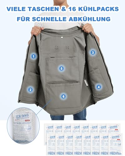 Chaleco refrigerante gris XXL de nailon con 16 bolsas de hielo 5