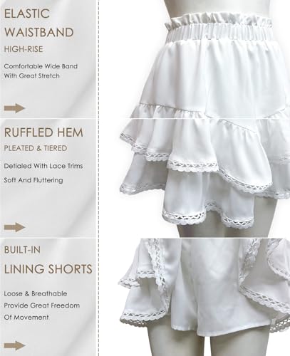 firfig Women's Casual Mini Skirts Shorts Elastic High Waist Cute Flowy Tiered Layered Boho Skorts S-XXL4